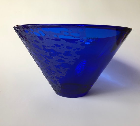 Vintage Blue Sasaki Art Glass Volcano Bowl Etsy