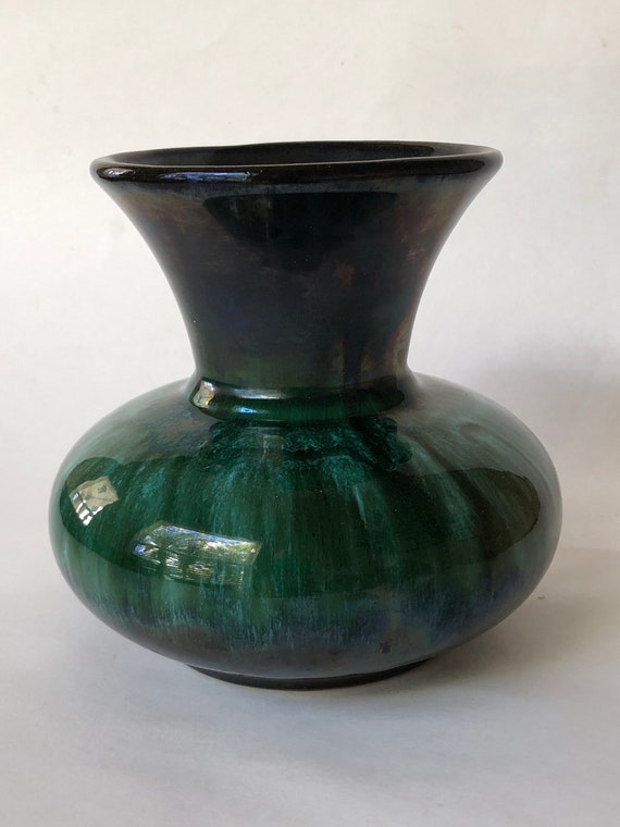 Vintage Vase Blue Mountain Pottery Green Drip Glaze Etsy