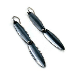 Oxidised sterling silver leaf link earrings.