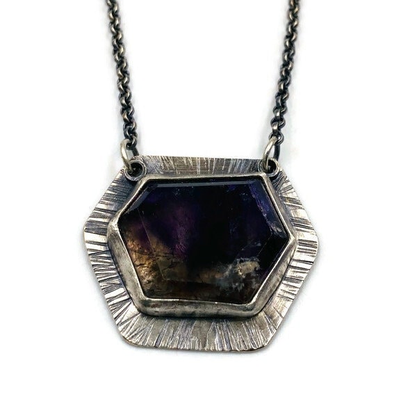 Sterling silver pendant on chain with Super Seven Amethyst. OOAK