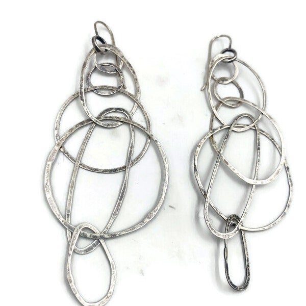 Sterling silver artisan scribble loop earrings (E202)