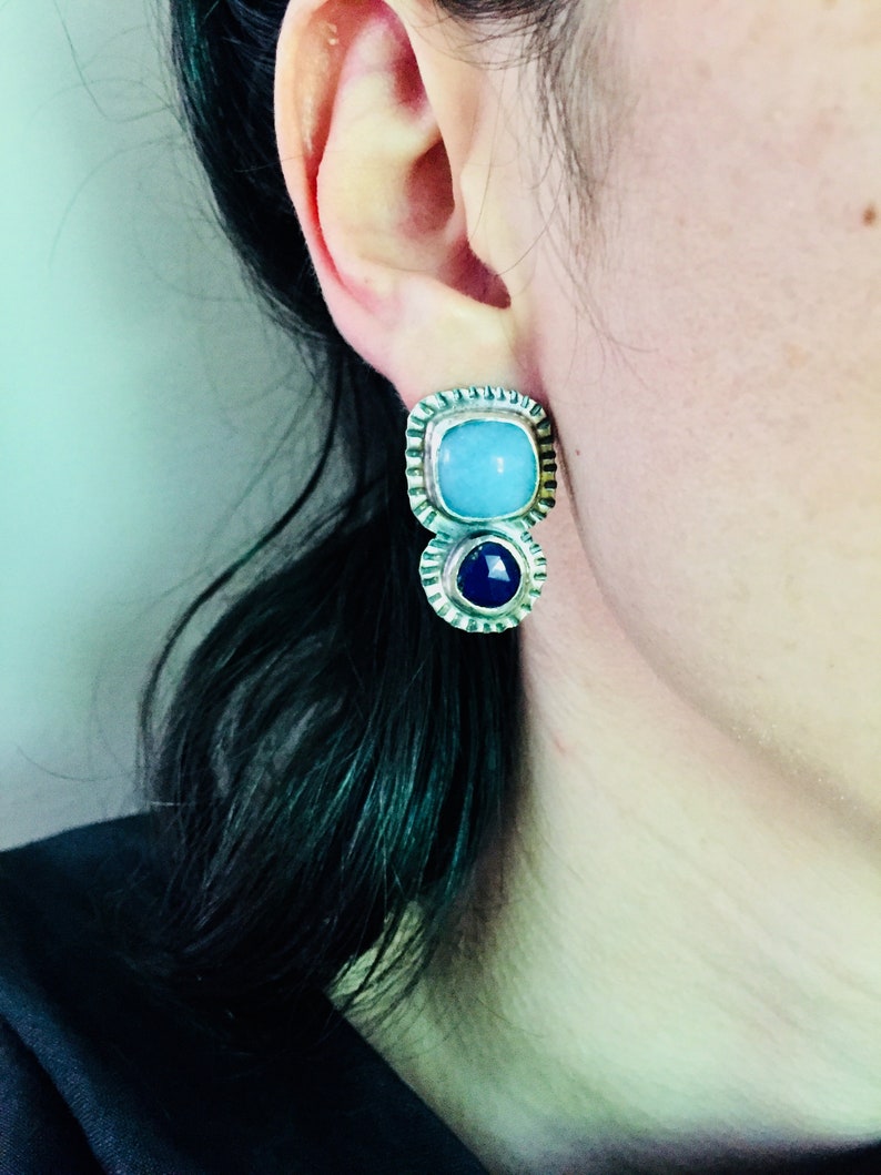 Amazonite and Lapis lazuli earrings Sterling silver