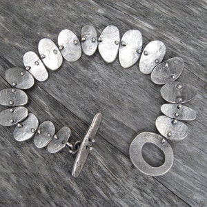 sterling silver  hand wrought organic pebble link bracelet (B11)