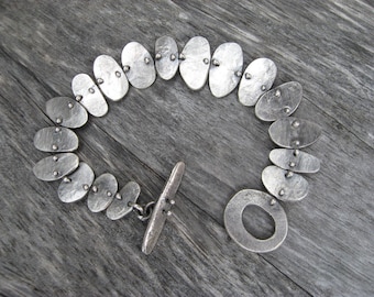 sterling silver  hand wrought organic pebble link bracelet (B11)