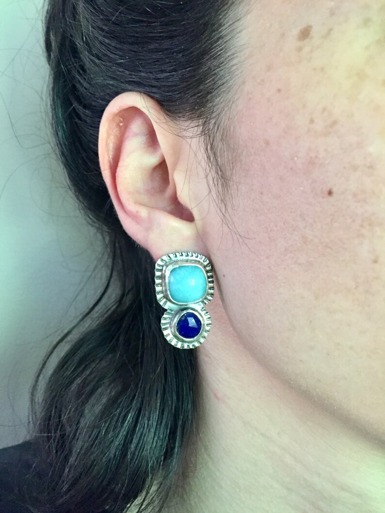 Amazonite and Lapis lazuli earrings Sterling silver