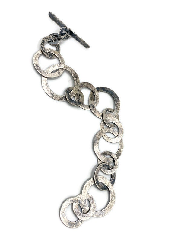 Sterling Silver Artisan Washer Link Bracelet B70 - Etsy Canada