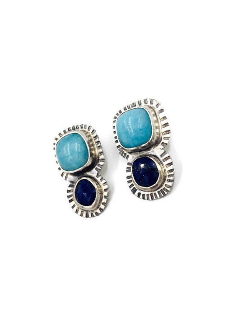 Amazonite and Lapis lazuli earrings Sterling silver