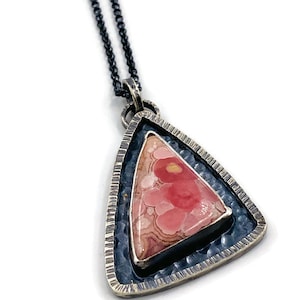 Rhodochrosite pendant on chain. Sterling silver. OOAK