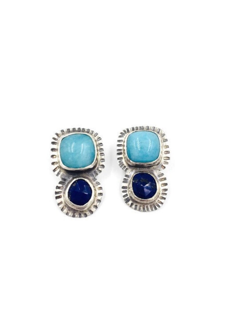 Amazonite and Lapis lazuli earrings Sterling silver