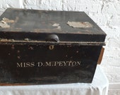 Vintage Tin Metal Hat Box Deeds Box Miss DM Peyton Hepburn and Cocks