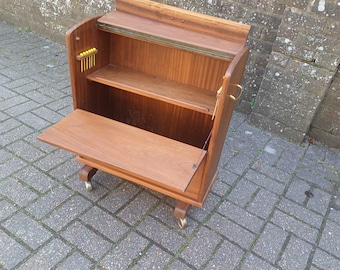 Genius Vintage Retro 1950s-60s Solid Wood Cocktail Drinks Trolley – Restored Mid-Century Bar Cabinet, Atomic Design, FREE HAND Delivery