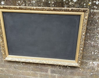 Huge Vintage Gold and Black Picture Frame with Black Paint Canvas on Board Inset. Art Artist Framing