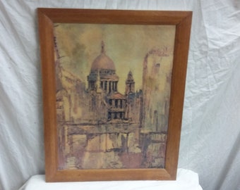 Vintage Textured Print 1960’s Retro of St Pauls Cathedral London. Donald Copping.