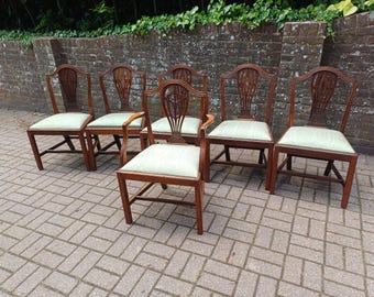 Set of 6 Vintage Repro Mahogany Dining Chairs Carver Chair Chippendale Style Chairs Green Upholstery Vintage Dining Set FREE HAND DELIVERY