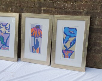 3 Baptist Floral Panels Prints Pictures Glazed Frames and Mounts.