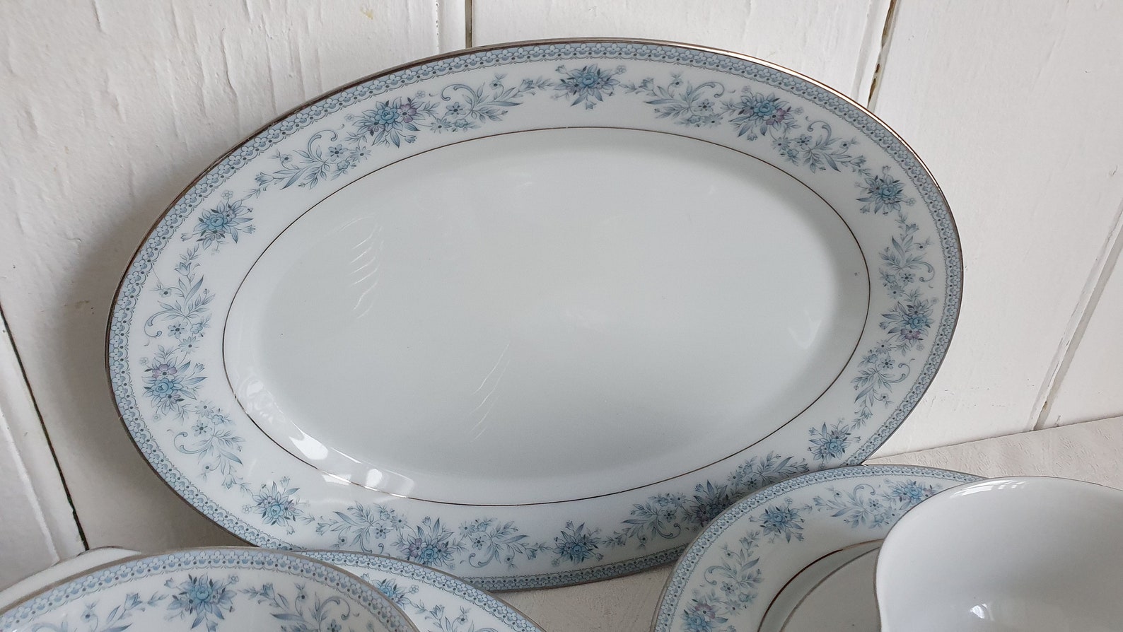 Large Noritake Quality Fine China blue Hill Blue and Silver Etsy