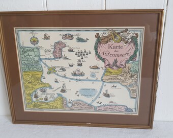 Large Vintage Print Karte des Notenmeeres Bei Heimeran in Munchen Musical Map Print