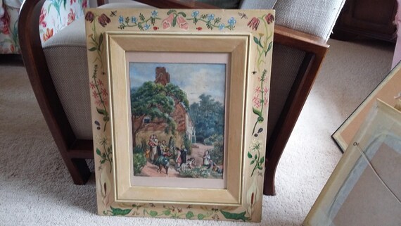 Vintage Hand Painted Fl Picture Mirror Frame Print Vintage Hand Painted Fl Picture