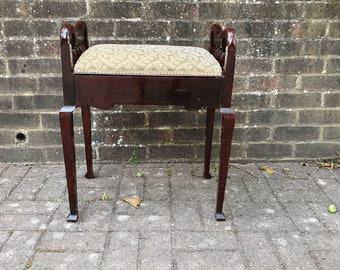 Vintage Edwardian Upholstered Piano Stool with Lifting Music Sheet Compartment.