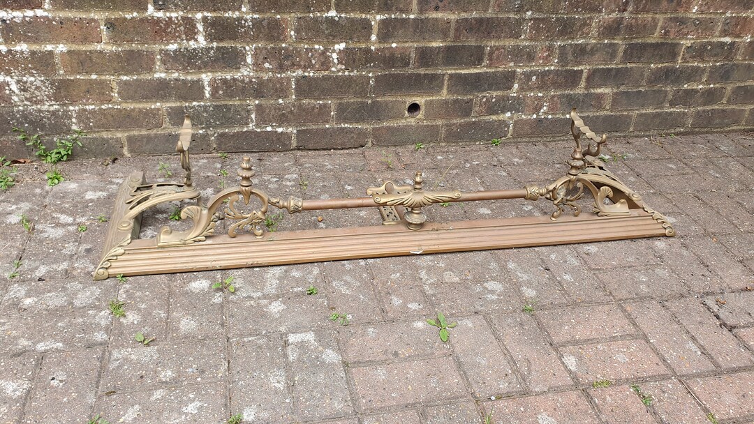 Large Ornate Vintage Ornate Brass Fender Fire Curb Fireplace Etsy UK