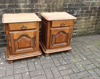 Vintage Pair of 80’s Solid Oak French Bedside Cupboards Table.