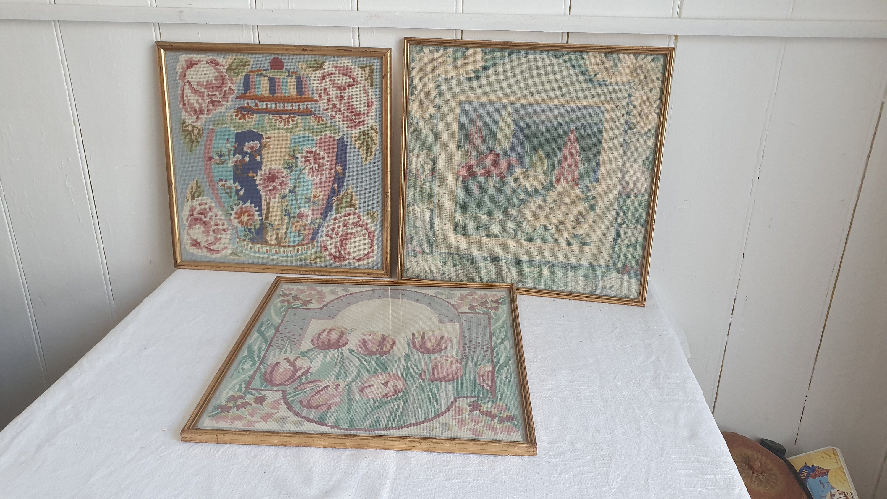 3 Large Vintage Original Tapestry Tapestries Flowers Vase Etsy
