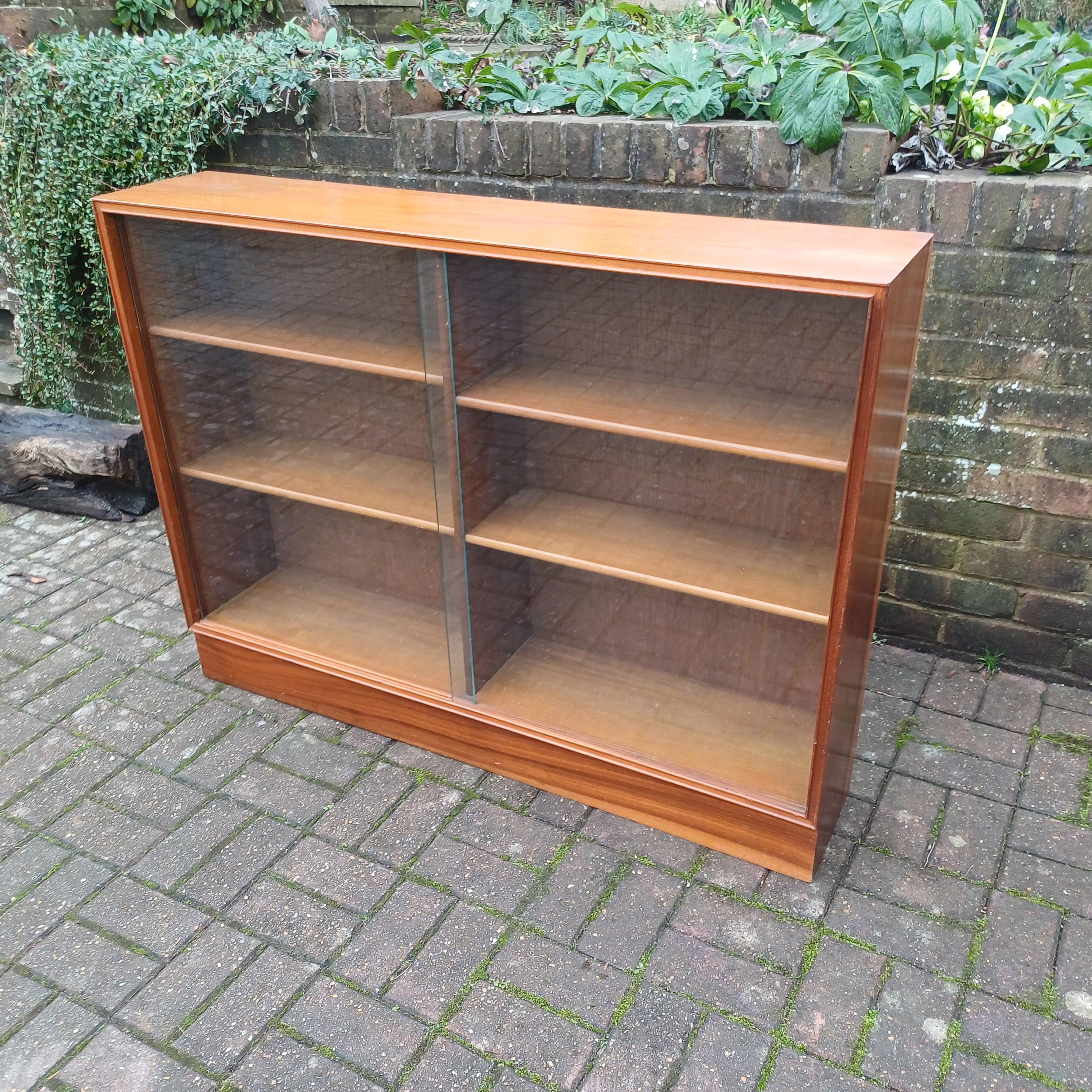 Classic Solid Wood Mid Century Retro Glazed Display Bookcase With