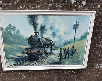 Large Vintage Retro Print ‘Sunday Working’ by Don Breckon Railway GWR Grange Class Crynant 6861 Matglo Surface. Vintage Railway.