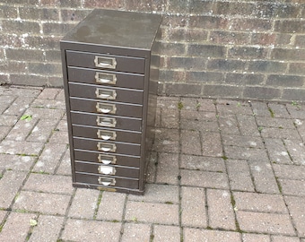 Classic Flight of Metal Filing Drawers Green Office Collector Artisan Workshop. Barrell Ltd Portsmouth. Industrial.