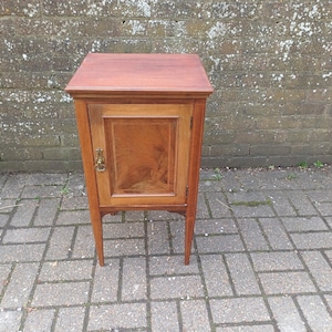 Edwardian Inlaid Mahogany Bedside Cabinet Antique Pot Cupboard Nightstand Vintage Bedside Table Brass Handle Storage Stripped Oiled Top