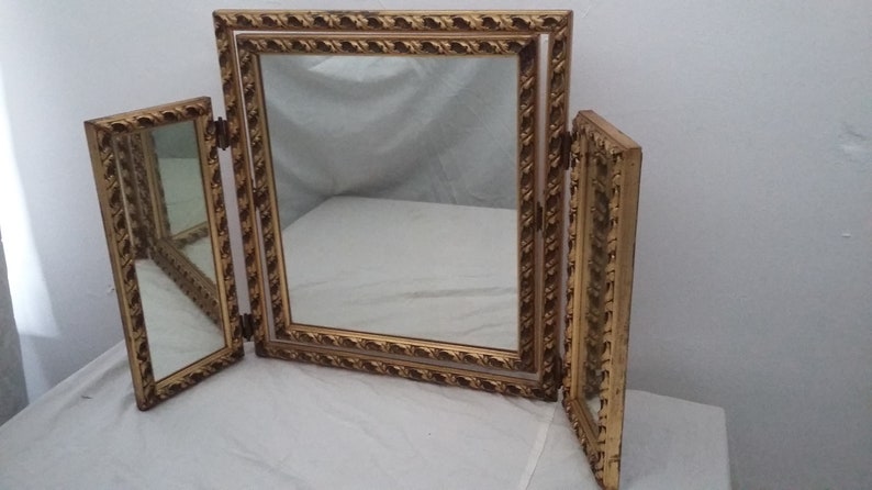 Vintage Gilt Triple Dressing Table Mirror Free Standing Etsy