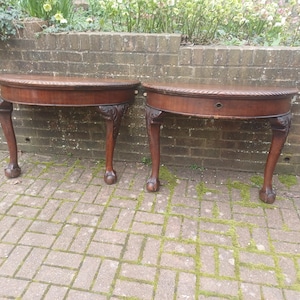 Pair Late Victorian Carved Mahogany Demi Lune Side Table Vintage Tables Antique Console FREE HAND DELIVERY