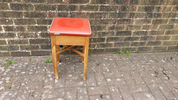 Vintage Retro Storage Stool Red Seat Project Etsy UK