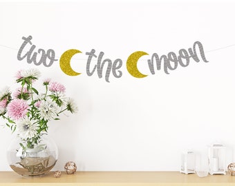 Two moon Banner, 2nd birthday Birthday Banner, 2nd birthday, Glitter Banners, Birthday Garland, Glitter Banners