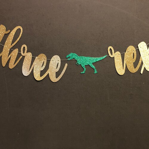 Dinosaur 3rd Birthday Banner & Garland - Green Glitter, Pre-Assembled, For Dino Themed Parties - View #5