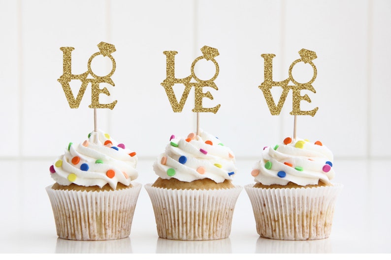 Love Cupcake Toppers/ wedding cupcake toppers/ valentine's day cupcake toppers/ bridal shower cupcake toppers/ bachelorette cupcake toppers image 1