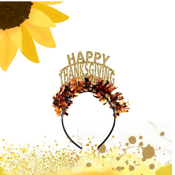 Pair of Gold Glitter Thankful Thanksgiving Headband Gobble Up Creativity: The Perfect Turkey Headband Craft for  main image 4