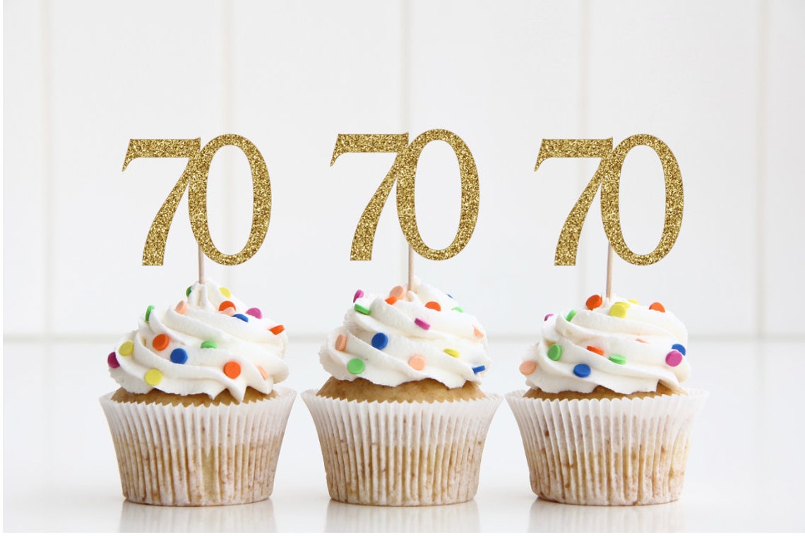 70th Birthday Cupcake Toppers 70th Birthday Decorations Etsy