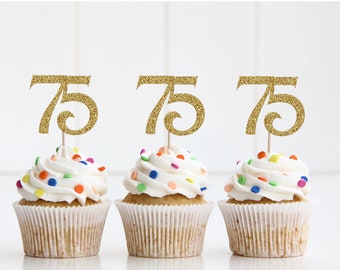 75th Birthday Cupcake Toppers, 75th Birthday Decorations