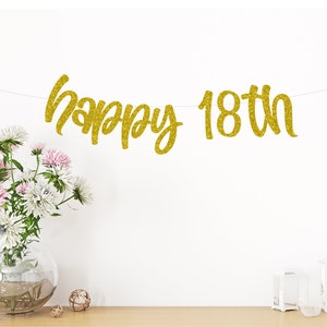 Happy 18th Birthday Banner, 18th Birthday Party Decor 18th  Birthday Party, Glitter Banners