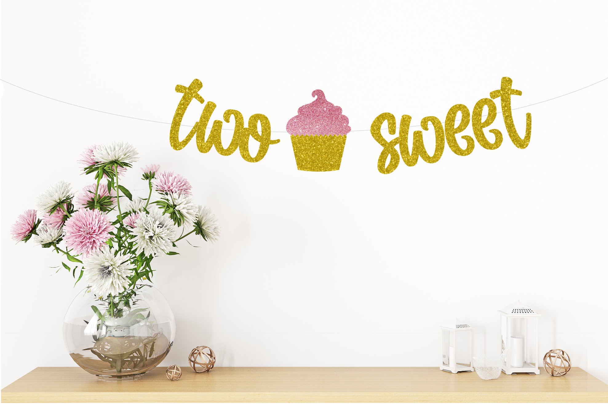Two sweet Banner 2nd birthday Birthday Banner 2nd birthday Glitter Banners Birthday Garland Glitter Banners