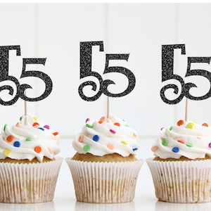 55th Birthday Cupcake Toppers, Birthday Cake Topper, 55th Birthday Decor