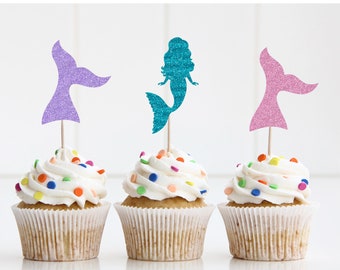 Mermaid cupcake topper, Mermaid party decorations, Mermaid birthday party, Cupcake toppers