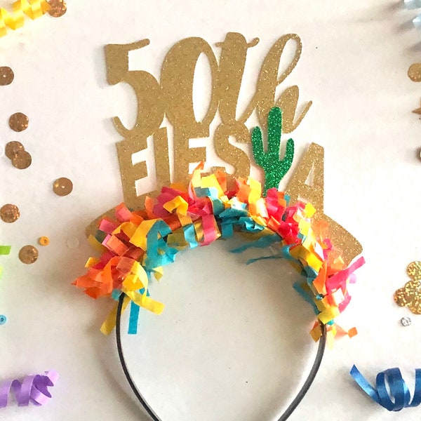 50th Fiesta Headband, Birthday Crown, Fiesta Birthday Decorations, Birthday Headband, 50th Birthday  Decorations, 50th Birthday
