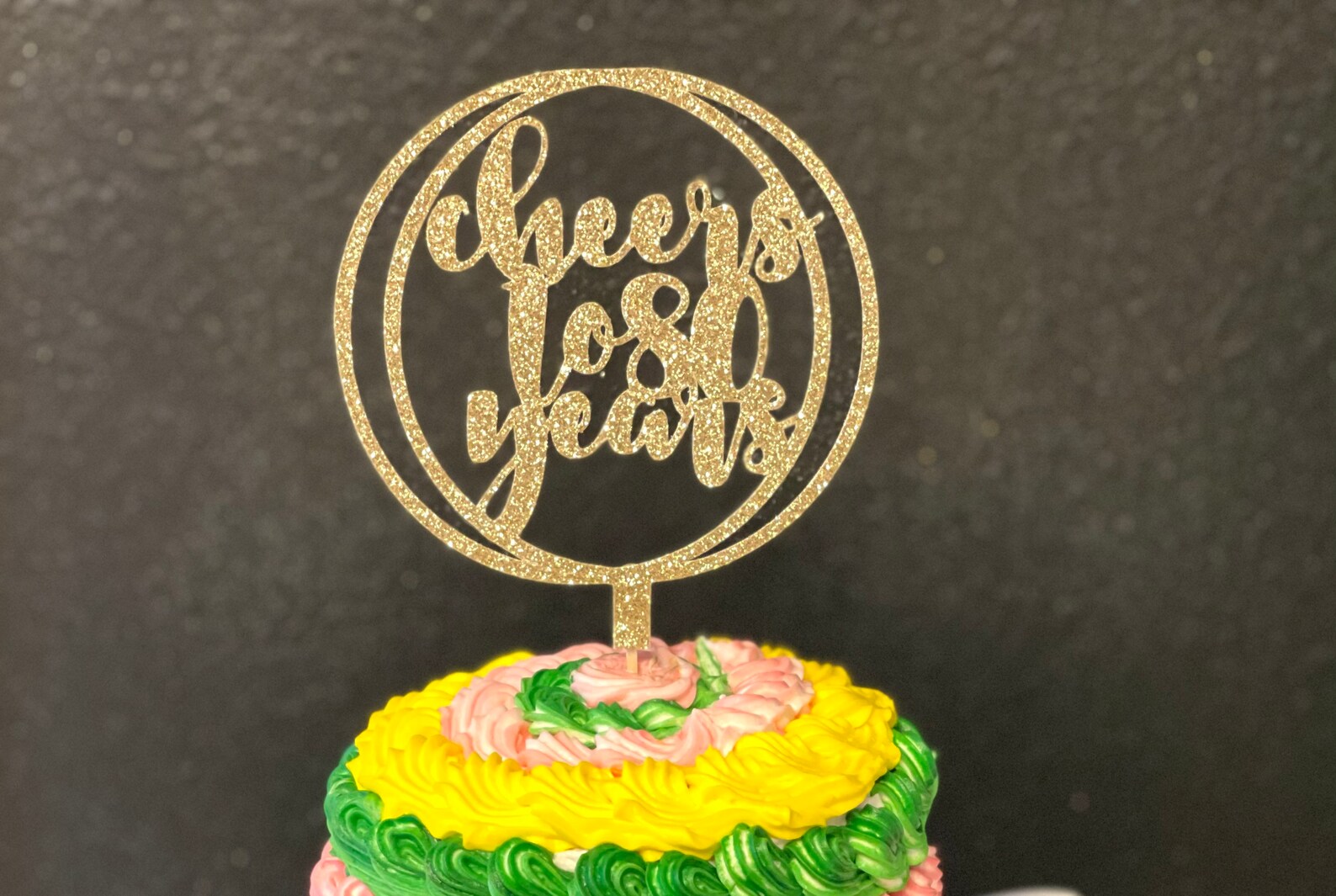 Cheers To 80 Years Cake Topper - Glitter 80th Birthday Decor For Women, Men, Anniversary - View #3