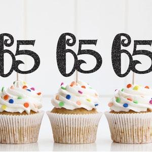 65th Birthday Cupcake Toppers,  65th Birthday Decorations