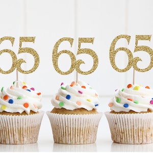 65th Birthday Cupcake Toppers,  65th Birthday Decorations