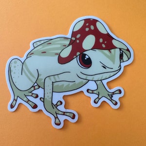 Mushroom hat frog, frog sticker, vinyl sticker, cottage core frog, frog sticker, frog water bottle sticker, waterproof frog sticker.