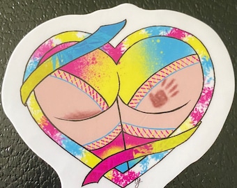 Pansexual Pride heart Butt Sticker. Waterproof. Water bottle Sticker. Laptop Sticker.