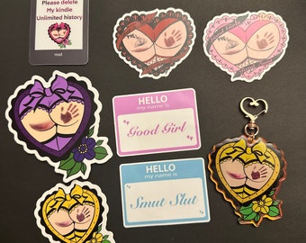 Smut and heart butt sticker and keychain set. Smut stickers. Heart butt stickers. Water bottle stickers. Heart butt keychain. Smut butts.